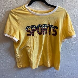 Marine Layer Yellow 'SPORTS' Cropped Tee